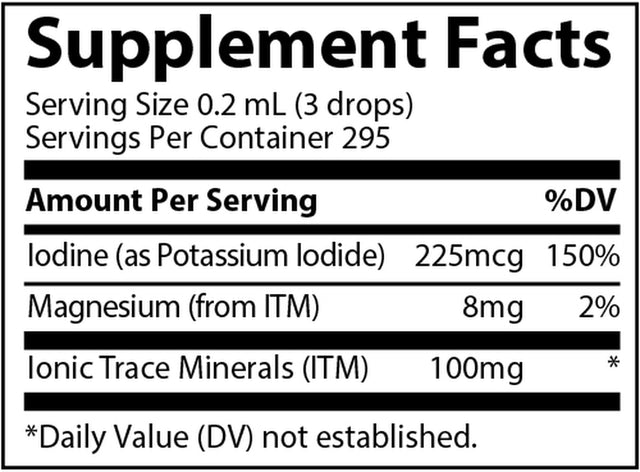 Trace Minerals | Ionic Iodine from Potassium Iodide | Supports Hormone Production, Nervous System Function, Skin Health, & Immunity | Non- Gmo, Vegan, Gluten Free | 2Oz 225 Mcg per Serving