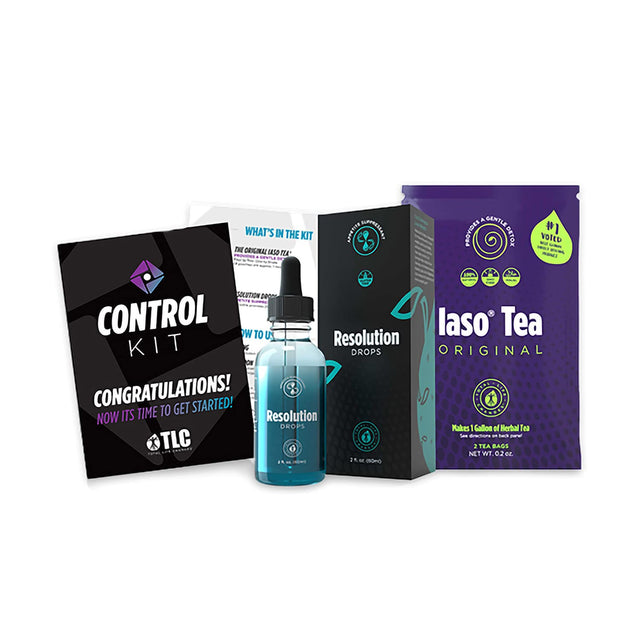 Total Life Changes Control Kit, IASO Natural Herbal Detox Tea Bags (5 Packs-2 Each) & Resolution Drops for Cut Cravings & Lose Weight