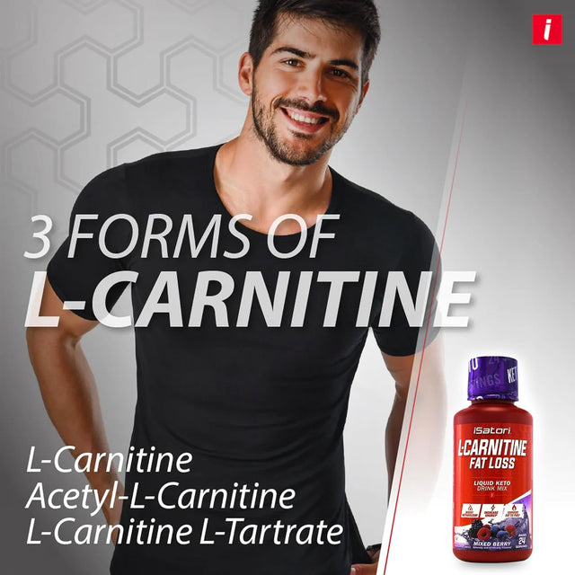 Isatori L-Carnitine 1500, Mixed Berry Flavor, Liquid L-Carnitine with Acetyl L-Carnitine, L-Carnitine L-Tartrate, Stimulant Free Energy, No Calories, Sugar, Gluten, Keto-Friendly (24 Servings)