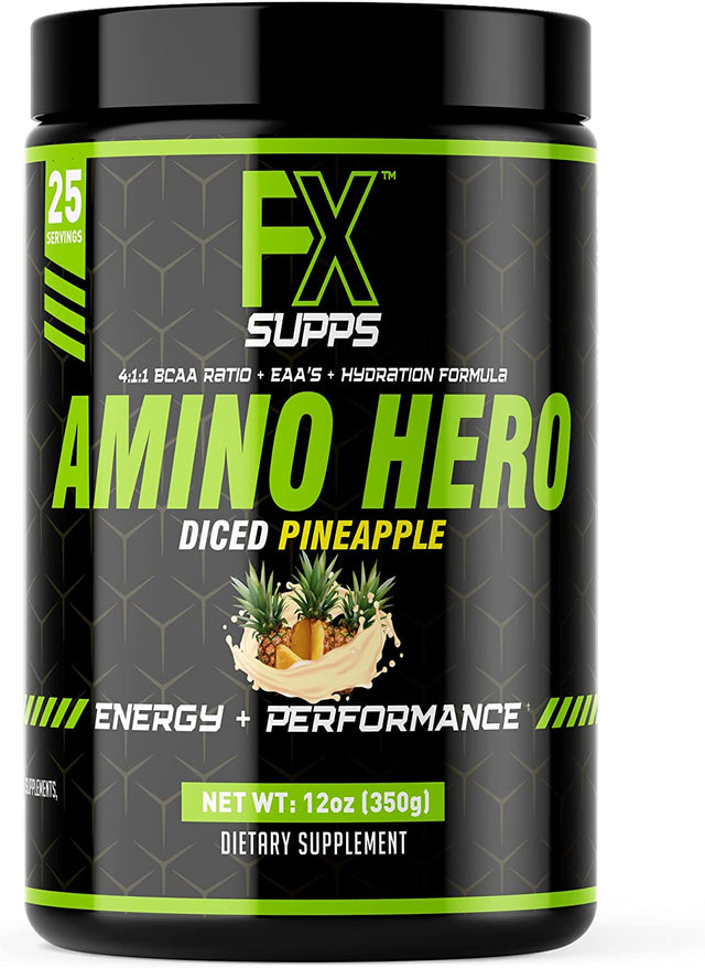 FX Supps Amino Hero Diced Pineapple Flavor(25 Servings)|Post-Workout Recovery Drink for Men and Women|Energy Powder Mix with BCAA, EAA, and Electrolytes|Promotes Endurance and Healthy Muscles - 1 Pack