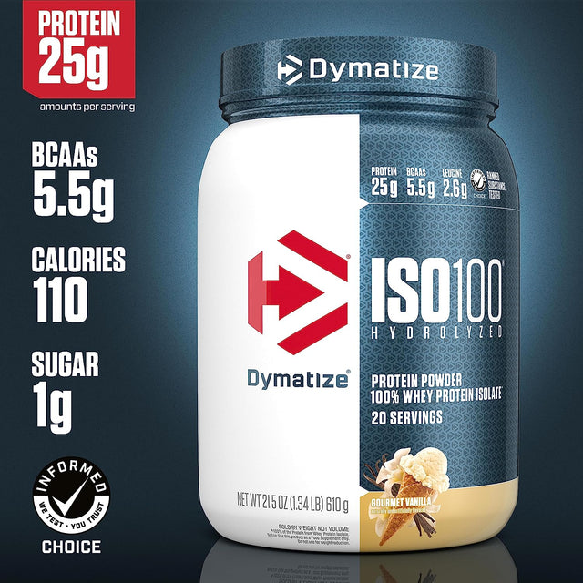 Dymatize ISO100 Hydrolyzed Protein Powder, 100% Whey Isolate , 25G of Protein, 5.5G Bcaas, Gluten Free, Fast Absorbing, Easy Digesting, Gourmet Vanilla, 20 Servings