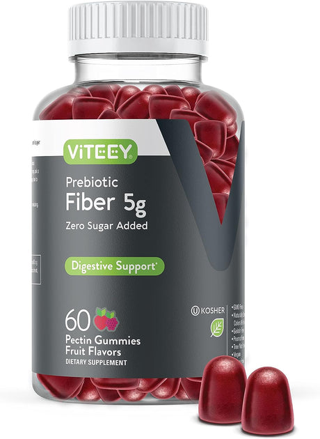 Prebiotic Fiber Gummies 5G - Zero Sugar Added - Supports Digestive Heath Regularity & Natural Weight Support, Vegan Dietary Supplement for Adults & Teens, Pectin Chewable Gummy Fruity Chews 60-1 Pack