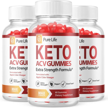 (3 Pack) Pure Life Keto ACV Gummies - Supplement for Weight Loss - Energy & Focus Boosting Dietary Supplements for Weight Management & Metabolism - Fat Burn - 180 Gummies