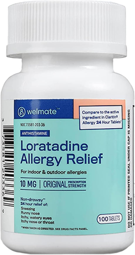 WELMATE Antihistamine Allergy Relief - Loratadine 10Mg - 24 Hour Relief - 100 Count Tablets