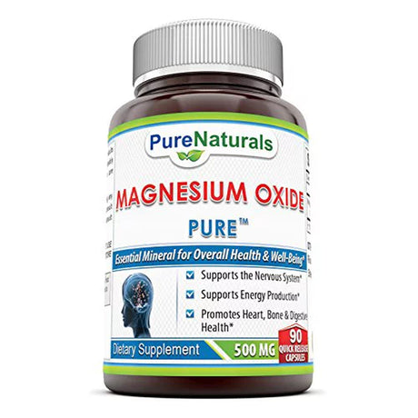 Pure Naturals Magnesium Oxide 500Mg 90 Capsules Supplement | Non-Gmo | Gluten Free | Made in USA