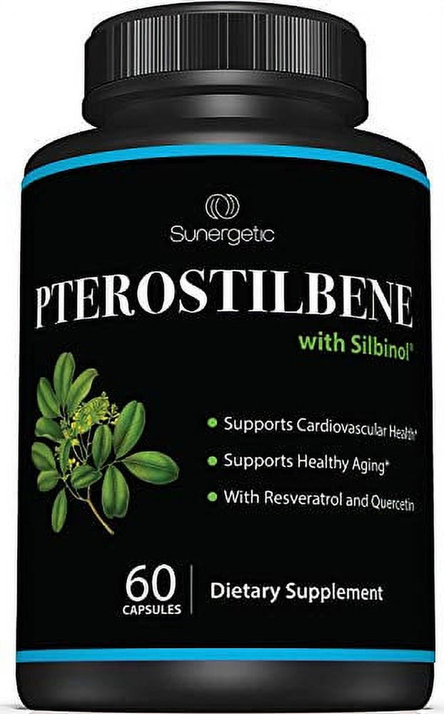 Premium Pterostilbene Supplement - Pterostilbene with Resveratrol & Quercetin - Supports Healthy Aging & Cardiovascular Health - Natural Source Pterostilbene 100Mg per Serving - 60 Caps