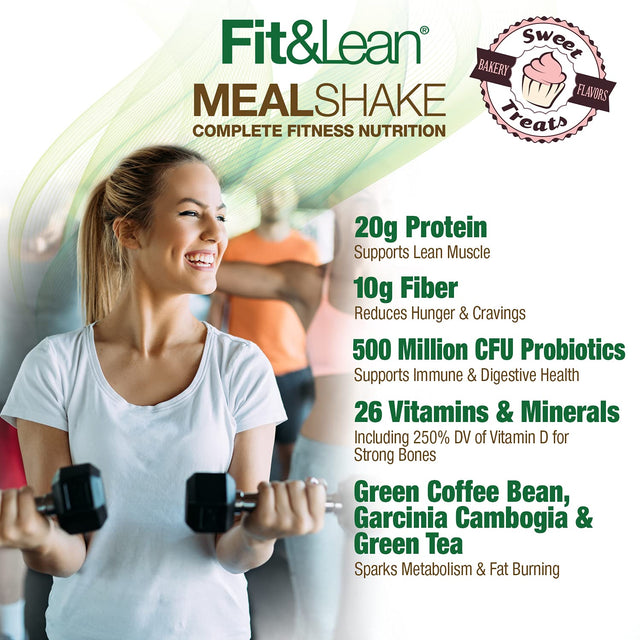 Fit & Lean Meal Shake Meal Replacement with Protein, Fiber, Probiotics and Organic Fruits & Vegetables, Chocolate Peanut Butter Pie, 1Lb, 10 Servings