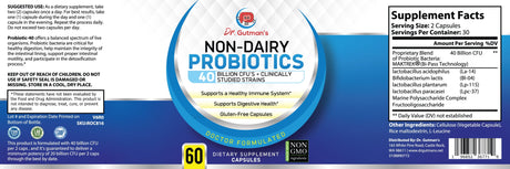 Dr. Gutman'S Non-Dairy, Non-Gmo, All-Natural Probiotic Supplements with 40 Billion CFU Microbiome Digestive and Immune System Health Support, 60-Count Gluten-Free, Veggie Capsules