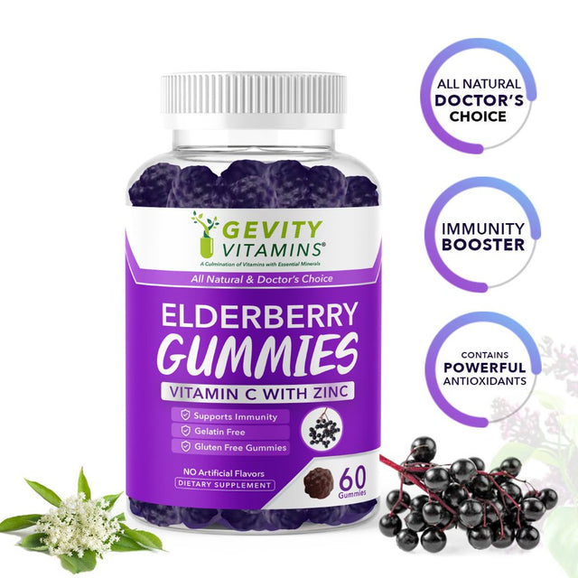 Gevity Vitamins Elderberry Gummies, Vitamin C with Zinc, 60 Gummies