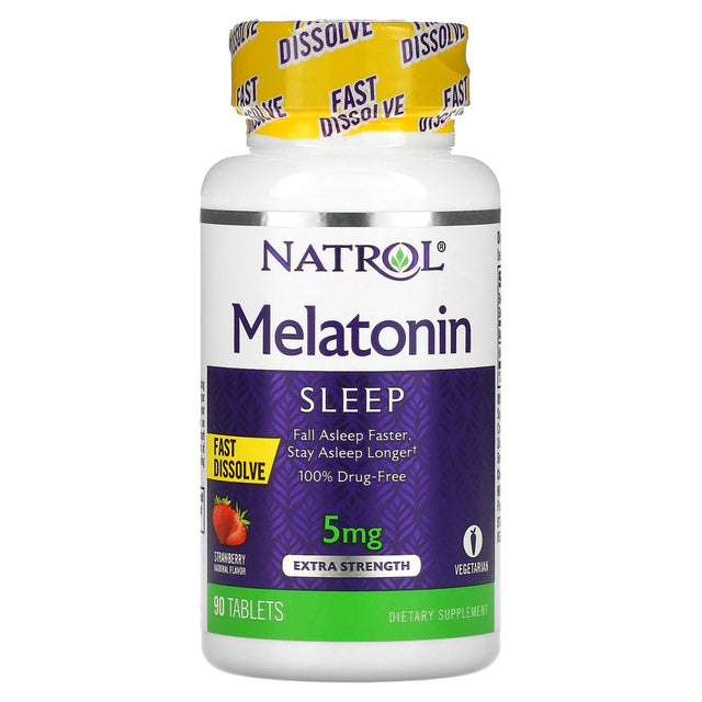 Natrol, Melatonin, Fast Dissolve, Extra Strength, Strawberry, 5 Mg, 90 Tablets