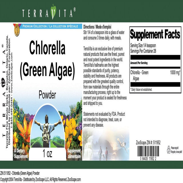 Terravita Chlorella (Green Algae) Powder, (1 Oz, 1-Pack, Zin: 511952)