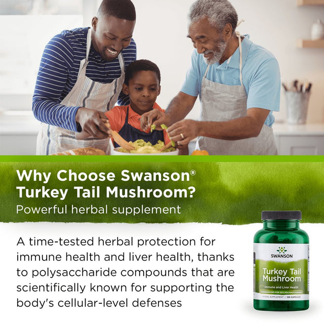 Swanson Turkey Tail Mushroom Extract Standardized to 45% Beta Glucans Capsules to Maintain Immune Health, 500 G, 120 Count