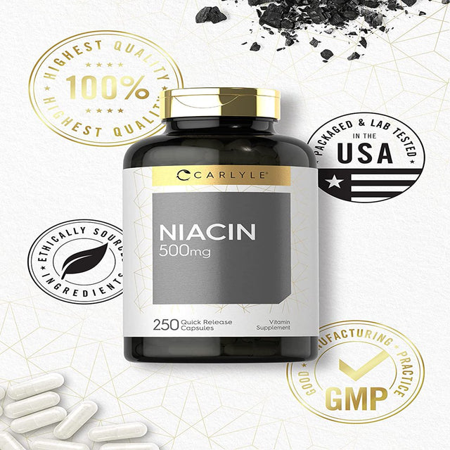 Niacin 500Mg | 250 Capsules | Essential Vitamin | by Carlyle