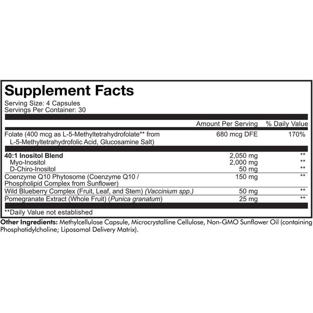 Codeage Liposomal Ovarian Inositol + Supplement, Folate & Coq10 Phytosome, Hormonal Balance, 120 Ct