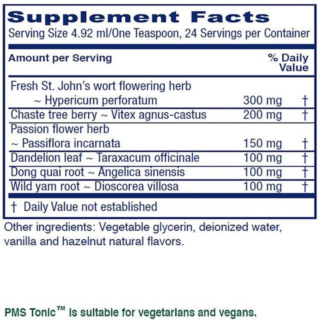 Vitanica PMS Tonic, Premenstrual Support and Relief, Saint Johns Wort, Dong Quai, Chaste Tree Berry, Wild Yam and More, Vegan, 4 Ounce