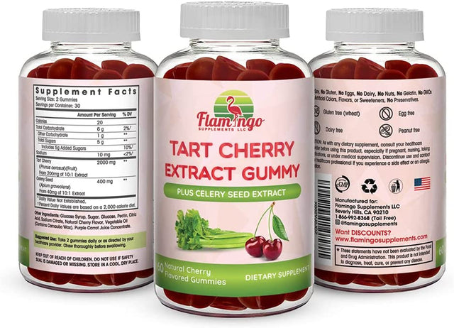 Tart Cherry Gummies (2000Mg) with Celery Extract (400Mg)- Uric Acid Cleanse, Sleep, and Joints- Tart Cherry Extract Alterative to Tart Cherry Juice Concentrate, Capsules, or Powders - 60 Count