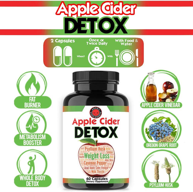 Angry Supplements Apple Cider Detox, Weight Loss Cleanse for Men and Women, Maximum Strength Formula for Improved Digestion, Heart Health, All-Natural Diet Aid (1-Bottle)