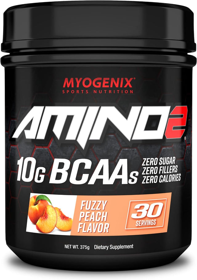 Myogenix Amino Acids BCAA Powder Supplement Amino2 Pre Workout Powder, Bcaas Amino Acids Supplement, Amino Energy Powder for Maximum Pump, Zero Sugar, Zero Calories & Zero Fillers (Fuzzy Peach)