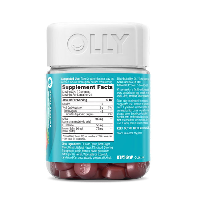 OLLY Goodbye Stress Gummy, GABA, L-Theanine, Lemon Balm, Chamomile, Berry, 42 Ct