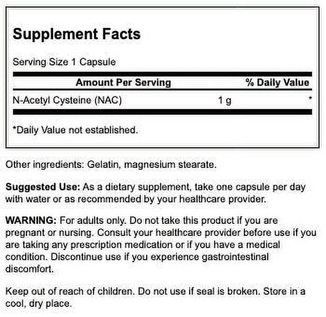 Swanson NAC N-Acetyl Cysteine Antioxidant Respiratory Health Anti-Aging Liver Support & Amino Acids Supplement 1,000 Mg 60 Capsules