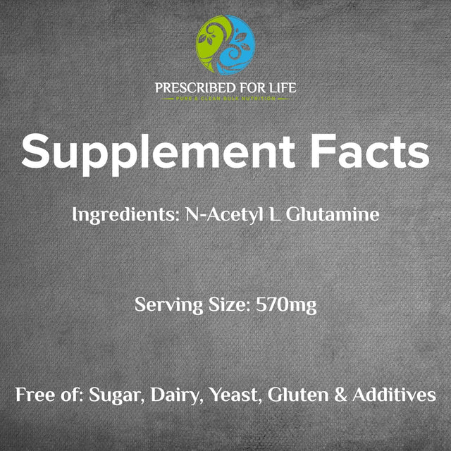 Prescribed for Life N Acetyl L Glutamine Powder | Pure L-Glutamine Amino Acids Supplement for Gut Health & Muscle Recovery | Gluten Free, Vegan, Kosher, Non GMO (4 Oz / 113 G)