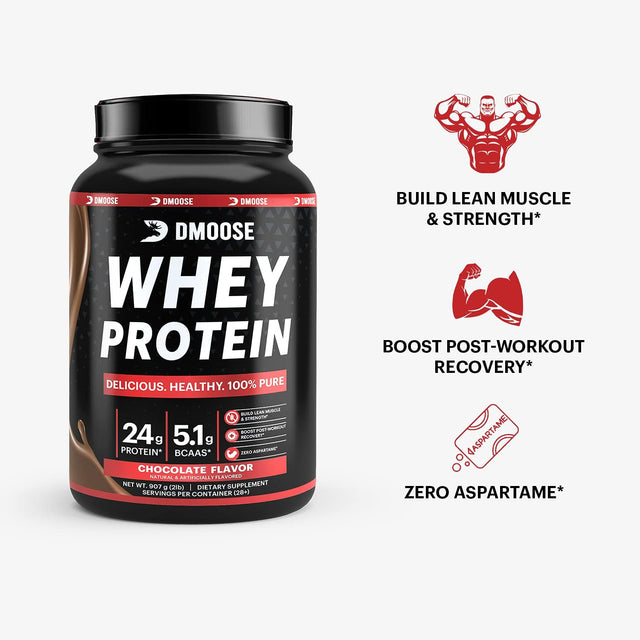 Dmoose Whey Protein Powder I 24 G Protein I 130 Calories I 5.1 G Bcaas I Natural Protein Powder for Muscle Gain Chocolate/Vanilla Flavor I 2 Lbs I 28 Servings