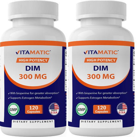 2 Pack Vitamatic DIM (Diindolylmethane) with Bioperine 300Mg, 120 Veggie Capsules - 4 Months Supply