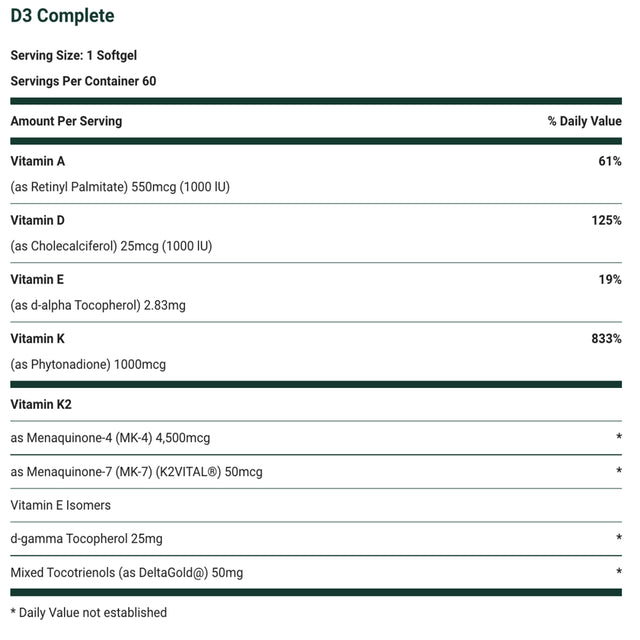 Algaecal D3 Complete - Vitamin D3 + Vitamin K2, Vitamin E, and Vitamin a , 60 Softgels