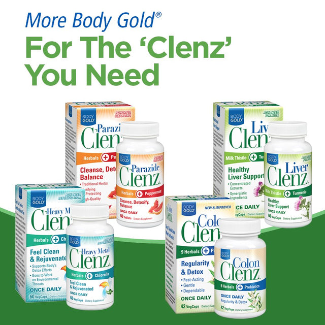 Body Gold Heavy Metal Clenz | Herbals & Chlorella for Healthy Detoxification & Cleansing Support | 30 Serv, 60 Vegcaps