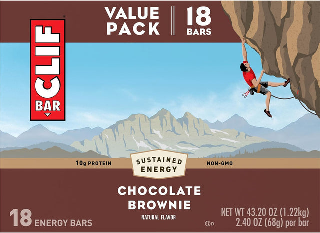 CLIF BAR - Chocolate Brownie Flavor - Made with Organic Oats - 10G Protein - Non-Gmo - Plant Based - Energy Bars - 2.4 Oz. (18 Pack)