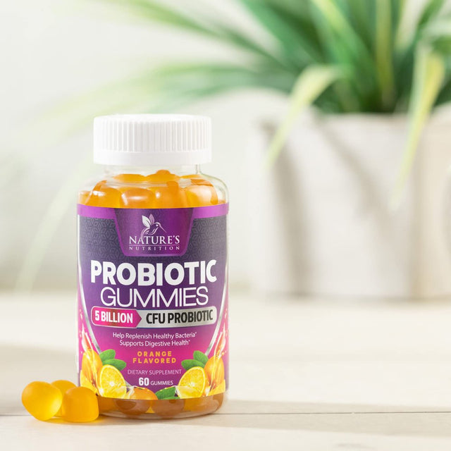 Nature'S Nutrition Probiotics for Women & Men Gummy, Extra Strength 5 Billion CFU, Lactobacillus Acidophilus Daily Probiotic Supplement, Supports Immune & Digestive Health, Orange Flavor, 60 Gummies