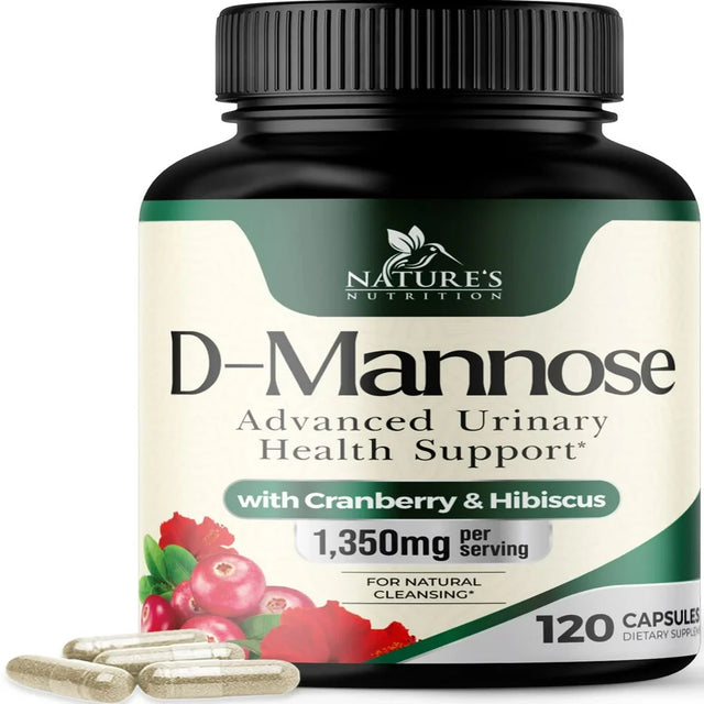 D-Mannose & Cranberry Extract 1350Mg Advanced Formula, Fast-Acting Natural Urinary Tract Health Support for Women & Men, Flush Impurities in Urinary Tract & Bladder, Non-Gmo, Vegan - 120 Capsules