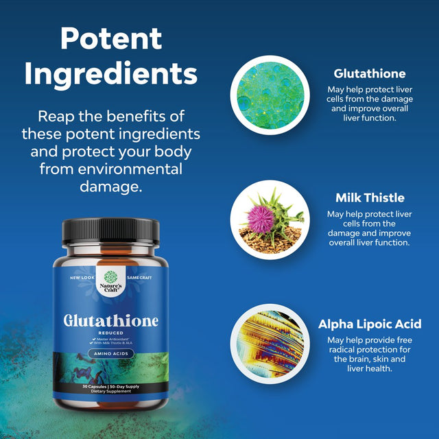 Nature’S Craft Glutathione Amino Acid Nutritional Supplement - L Glutathione Pills with Glutamic Acid and Milk Thistle Seed Extract for Potent Immune Support - 30 Capsules