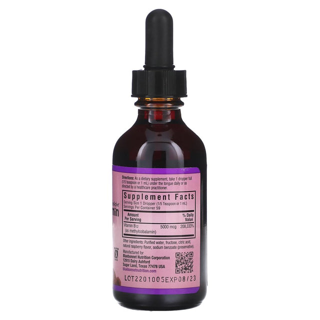 Bluebonnet Liquid Cellular Active Methylcobalamin Vitamin B-12 5000 Mcg Raspberry 2 Fl Oz