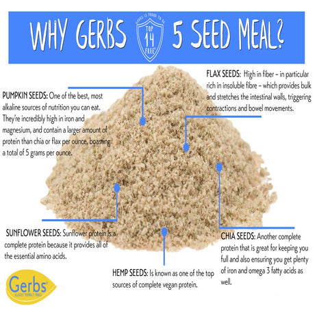 GERBS Ground Super Five Seed Meal, 16 Ounce Bag, Top 14 Food Allergy Free, Non GMO -Vegan, Keto, Paleo Friendly