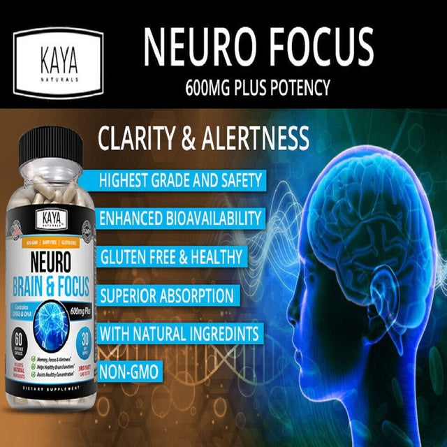 Kaya Naturals Brain Health & Memory Booster, Focus Function, Clarity Nootropic Supplement, 60 Capsules