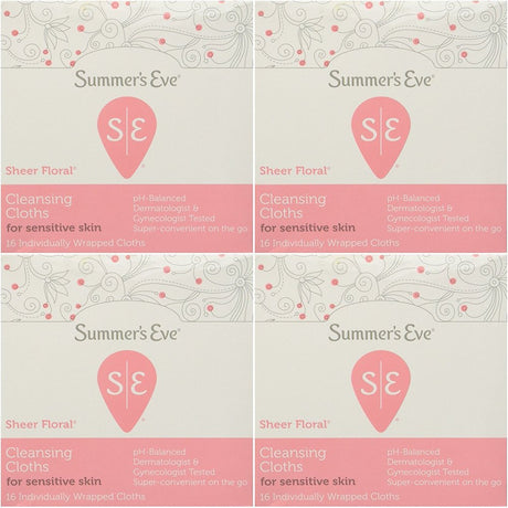 Summer'S Eve Eve Cleansing Cloths for Sensitive Skin, Sheer Floral 16 Ea (Pack of 4)