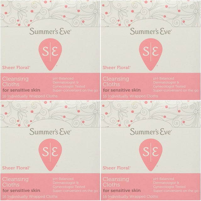 Summer'S Eve Eve Cleansing Cloths for Sensitive Skin, Sheer Floral 16 Ea (Pack of 4)