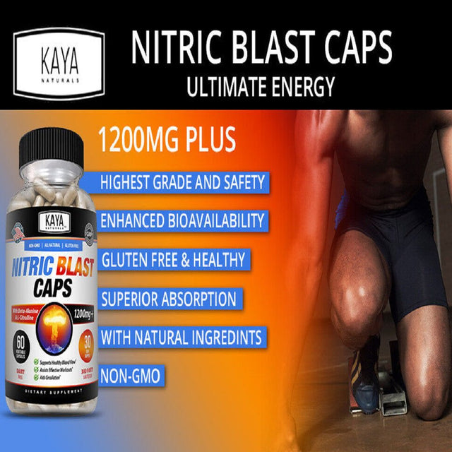 Nitric Blast 60Ct, L-Arginine Nitric Oxide, ED Testosterone Booster, Pre Workout