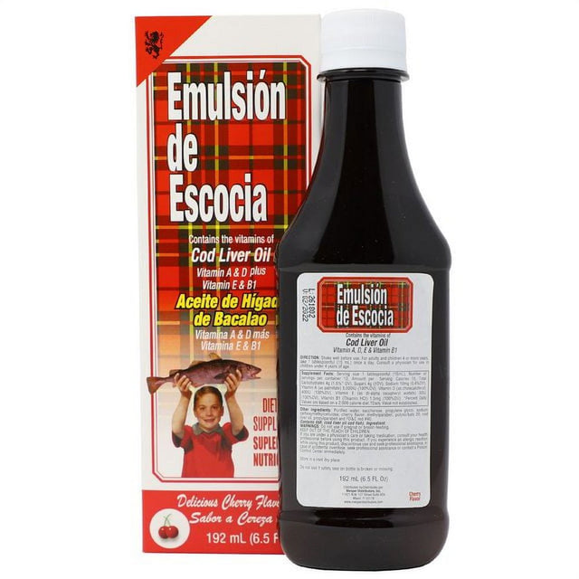 Emulsion De Escocia Cod Liver Oil Vitamin Supplement, Cherry Flavor, for the Whole Family, 6.5 Fl Oz