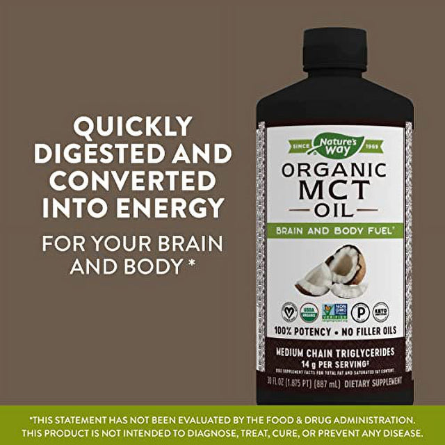 Nature'S Way MCT Oil, Brain and Body Fuel from Coconuts*; Keto and Paleo Certified, Organic, Gluten Free, Non-Gmo Project Verified, 30 Fl. Oz.