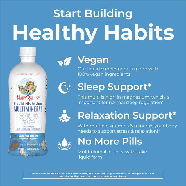 Maryruth Organics | Multimineral Supplement | Sleep Support, Relaxation, Bone Health for Adults & Kids | Coconut Flavor | Vegan | Gluten Free | Sugar Free | 32 Servings