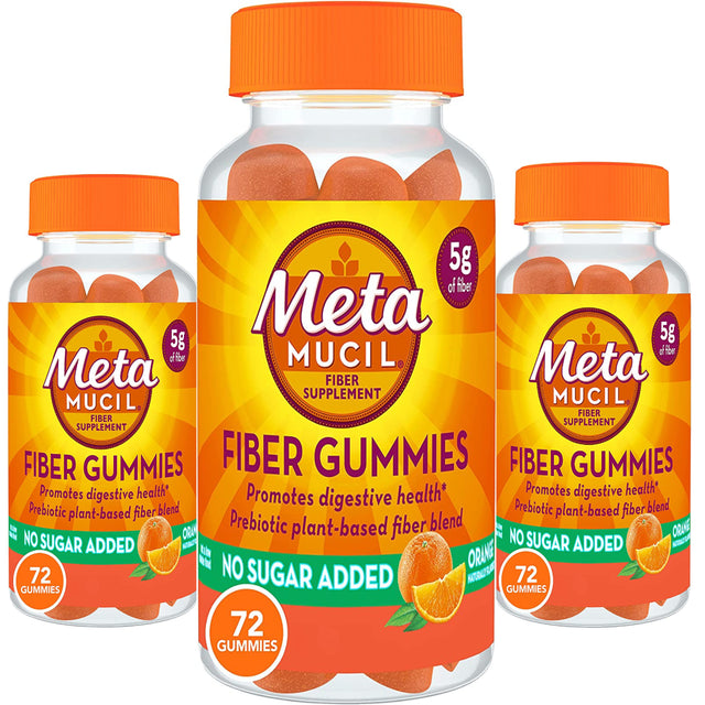 Metamucil Fiber Supplement Gummies, Sugar Free Orange Flavor, Prebiotic 72 Count (3-Pack) *EN