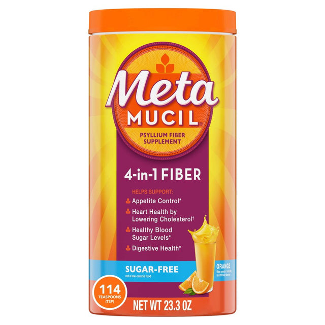 Metamucil Fiber Supplement 4-In-1, Psyllium Fiber Powder for Digestive Health, Orange, 114 Servings