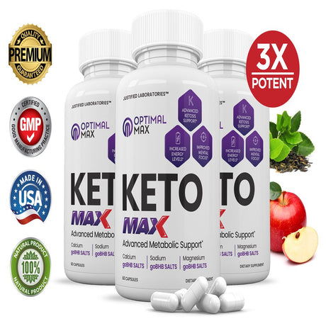 (3 Pack) Optimal Keto Max 1200MG Pills Includes Apple Cider Vinegar Gobhb Strong Exogenous Ketones Advanced Ketogenic Supplement Ketosis Support for Men Women 180 Capsules