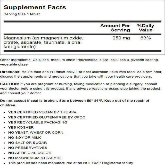 Country Life Chelated Magnesium Tablets 250Mg, 90 Count, Certified Gluten Free, Certified Vegan