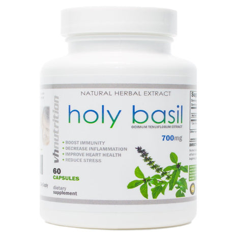 VH Nutrition Organic Holy Basil 700Mg Supplement - Immune Support, Improve Heart Health, Reduce Stress - 60 Capsules