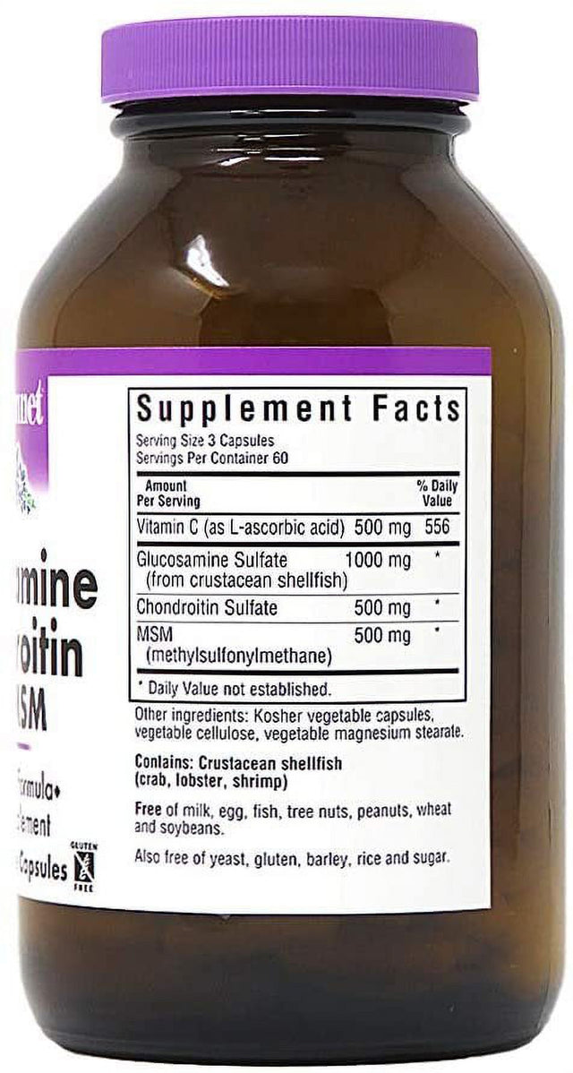 Bluebonnet Nutrition Glucosamine Chondroitin plus MSM, Glucosamine, Chondroitin Sulfate, Vitamin C & Optimsm, Bone & Joint Health, Non GMO, Gluten Free, Soy Free, Milk Free, 180 Vegetable Capsules