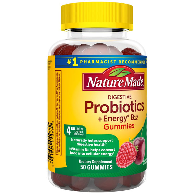 Nature Made Digestive Probiotics and Energy B12 Gummies, Digestive Health Support Supplement, 50 Count