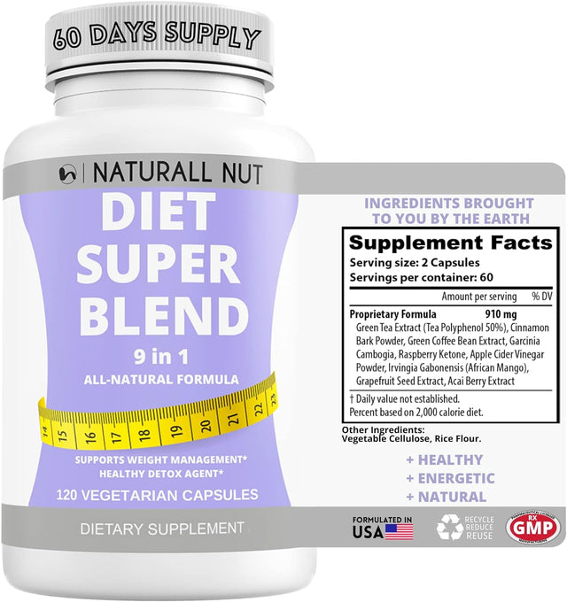 Diet Super Blend - Appetite Suppressant for Women, W/Garcinia Cambogia Weight Loss Pills for Bloating Relief & Carb Blocker, Thermogenic Belly Fat Burner, Diet Pills Work Fast for Women